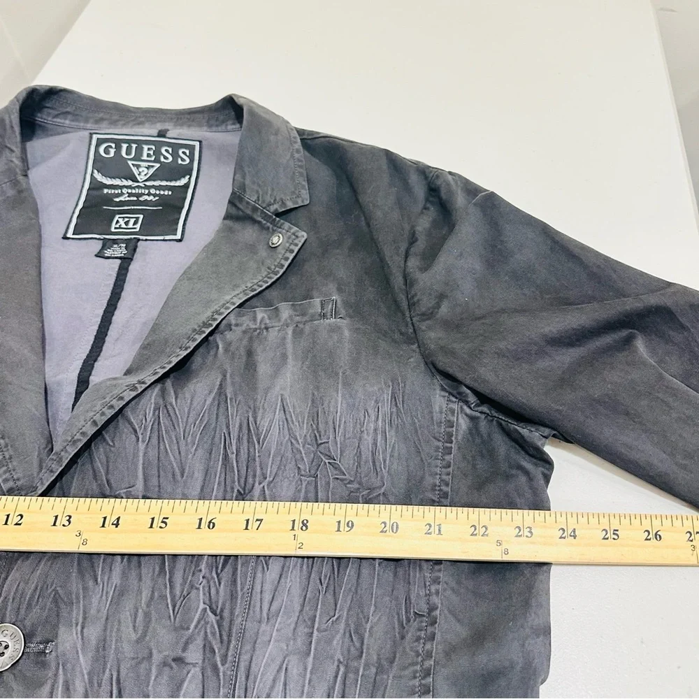 Vintage GUESS Men's Cotton Blazer Jacket XL Black‎ Distressed Crinkle Y2K Grunge
